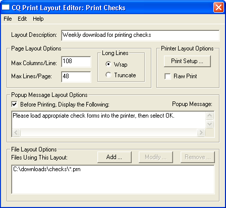 CQ Print Layout Editor Screen