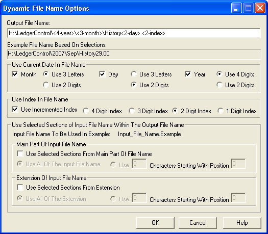 Dynamic File Name Options Screen