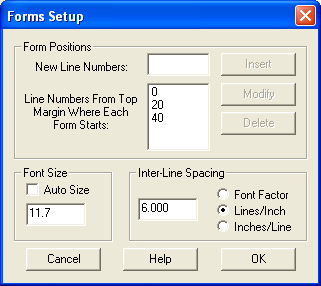 Forms Setup Screen