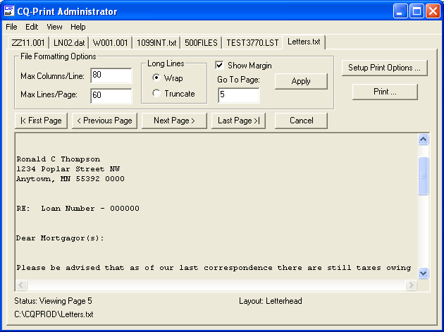 CQ-Print Administrator Screen
